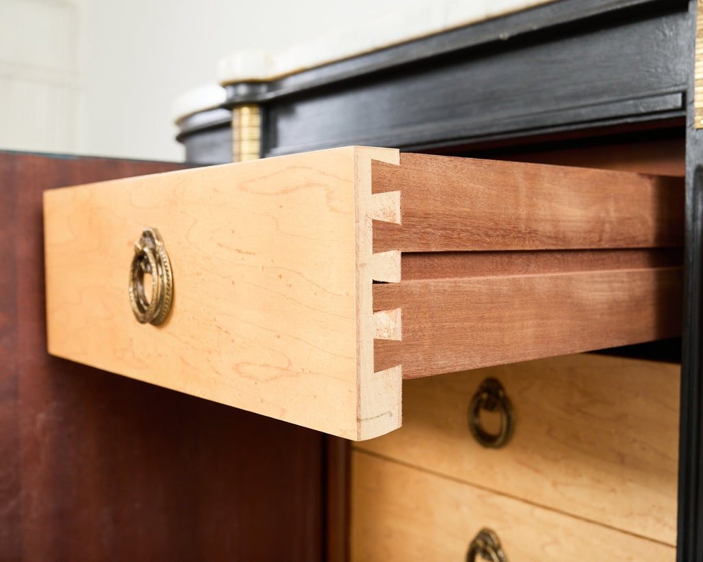 Grand Louis XVI Style Marble Top Ebonized Sideboard Buffet