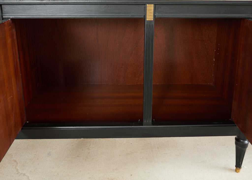 Grand Louis XVI Style Marble Top Ebonized Sideboard Buffet