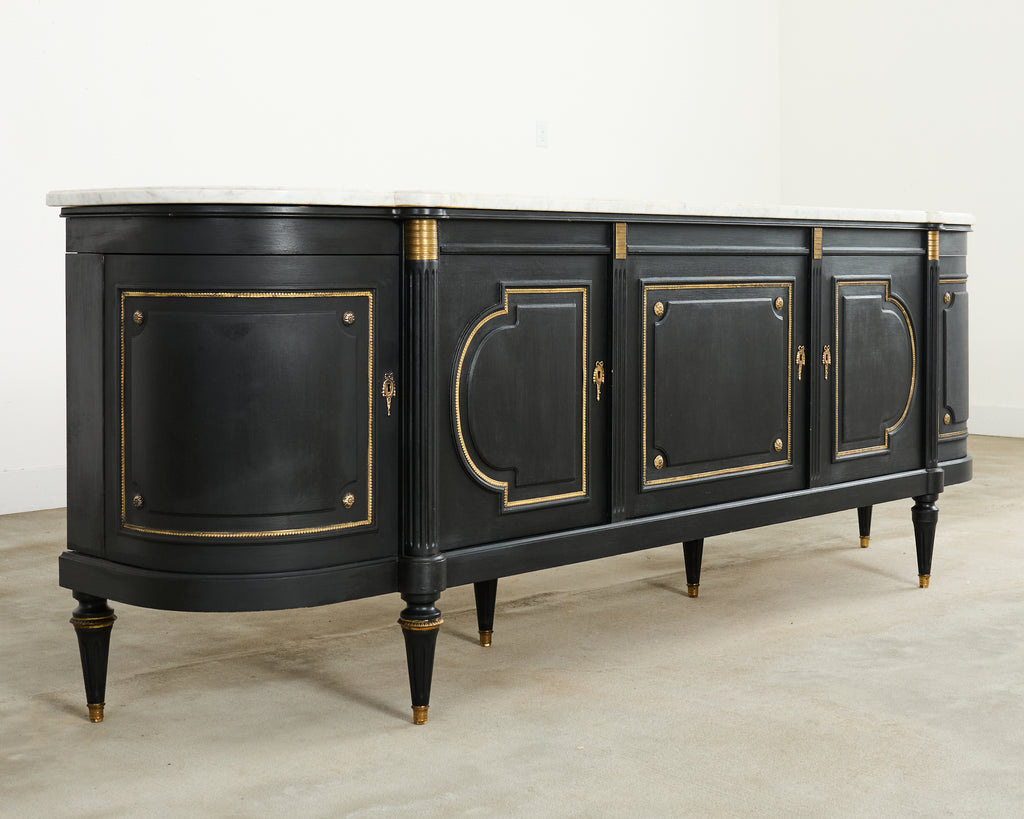 Grand Louis XVI Style Marble Top Ebonized Sideboard Buffet