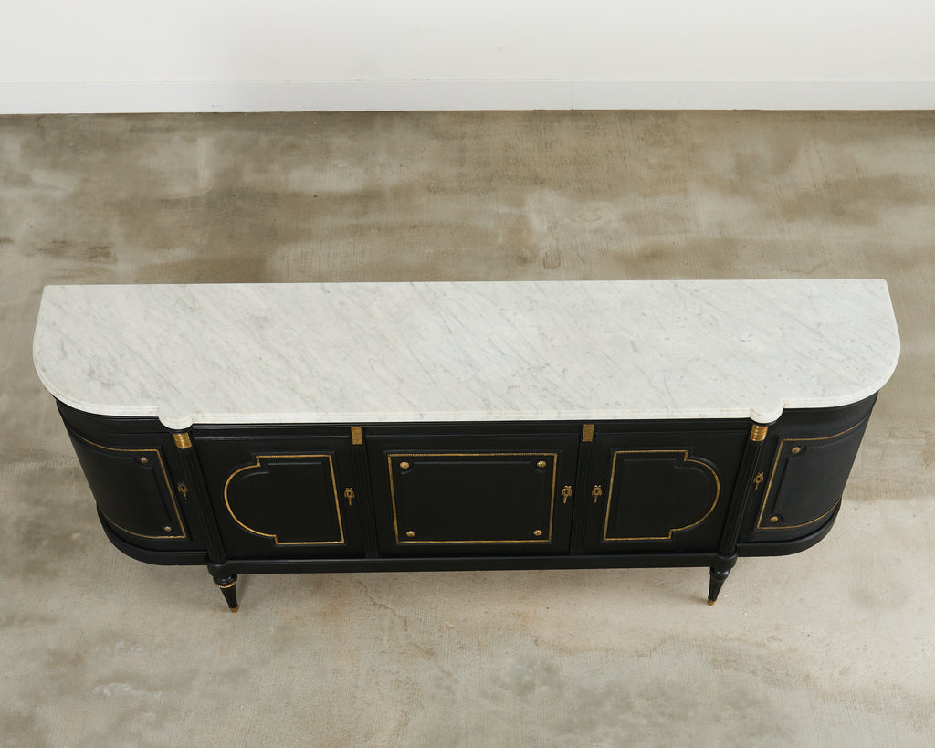Grand Louis XVI Style Marble Top Ebonized Sideboard Buffet