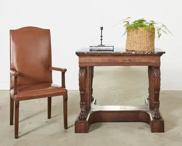 English Georgian Style Faux Leather Naugahyde Hall Chair