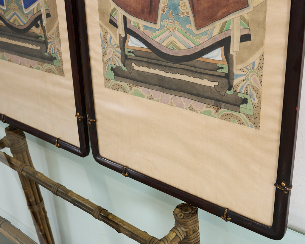 Pair of Chinese Patriarch Matriarch Ancestral Portraits