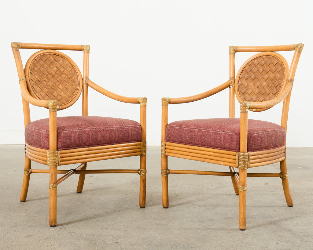 Set of Six McGuire Rattan Organic Modern Salon Dining Armchairs