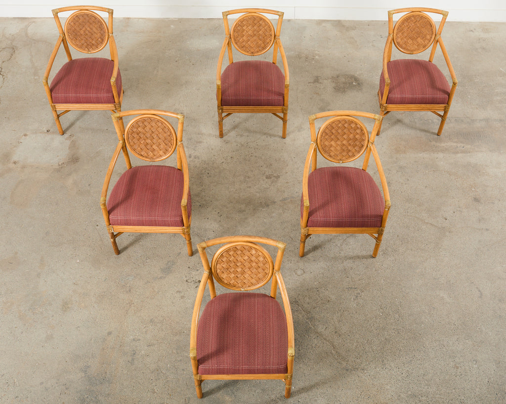Set of Six McGuire Rattan Organic Modern Salon Dining Armchairs