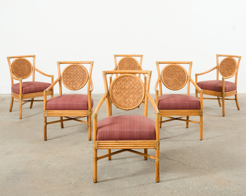 Set of Six McGuire Rattan Organic Modern Salon Dining Armchairs