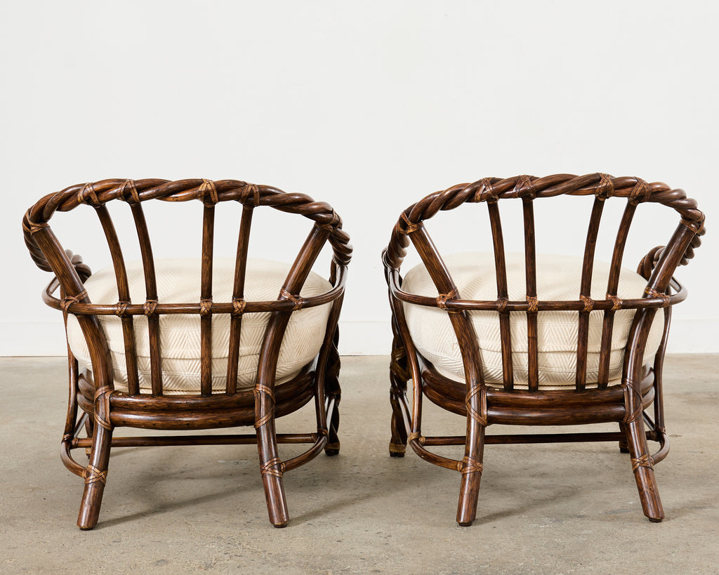 Pair of McGuire Organic Modern Twisted Rattan Lounge Chairs