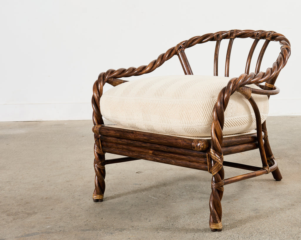 Pair of McGuire Organic Modern Twisted Rattan Lounge Chairs