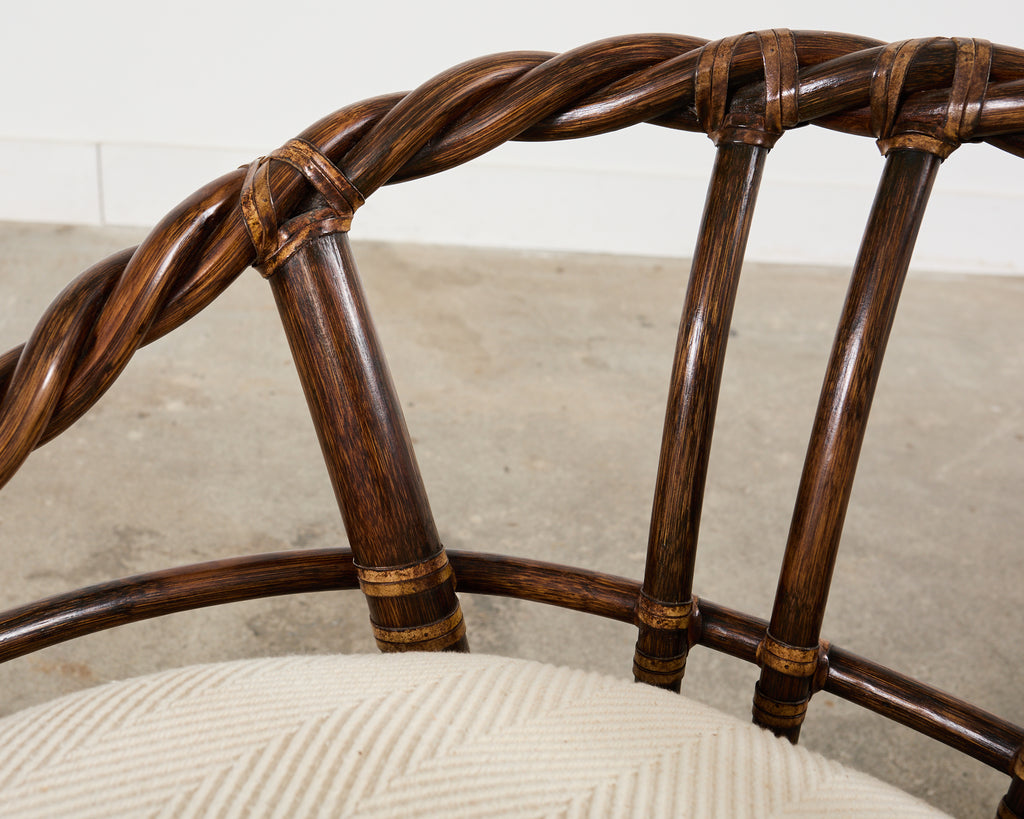 Pair of McGuire Organic Modern Twisted Rattan Lounge Chairs