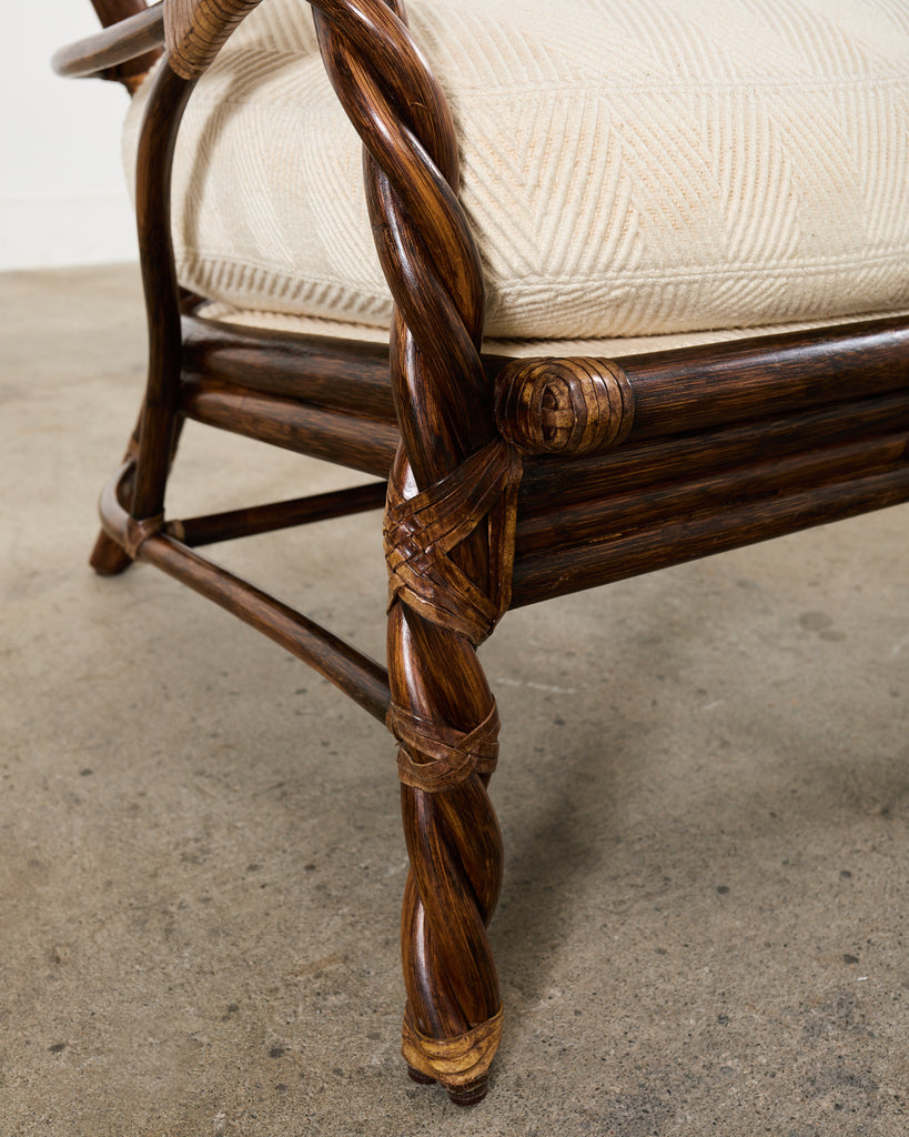 Pair of McGuire Organic Modern Twisted Rattan Lounge Chairs