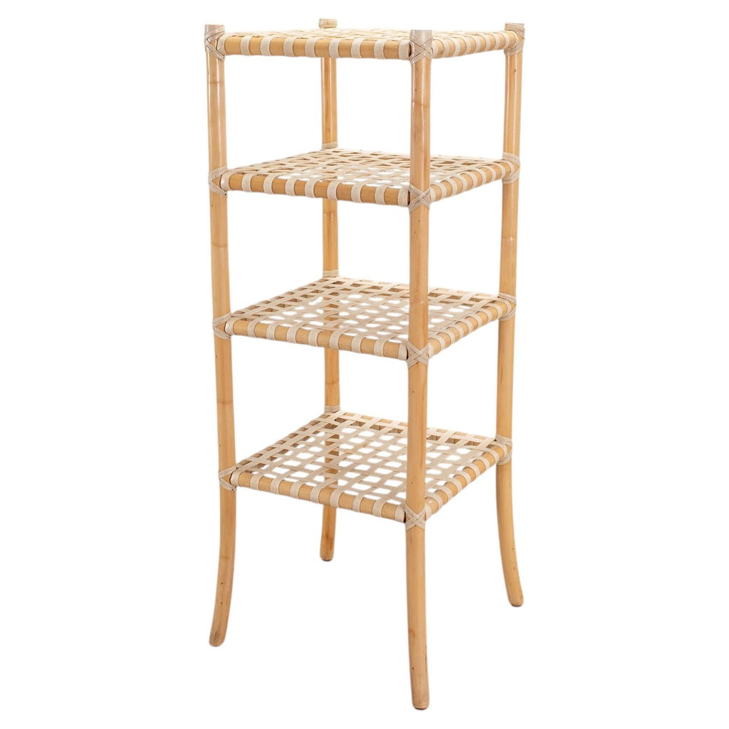 McGuire Antalya Leather Four-Tier Rattan Étagère Plant Stand