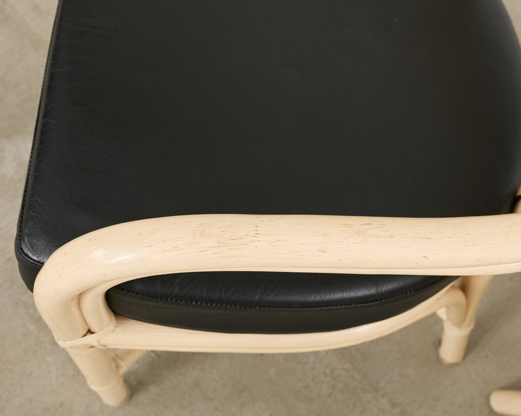 Set of Four McGuire Rattan Laced Rawhide Barrel Armchairs