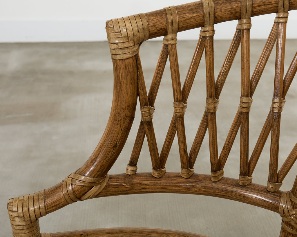 Set of Four McGuire Rattan Barrel Back Dining Chairs