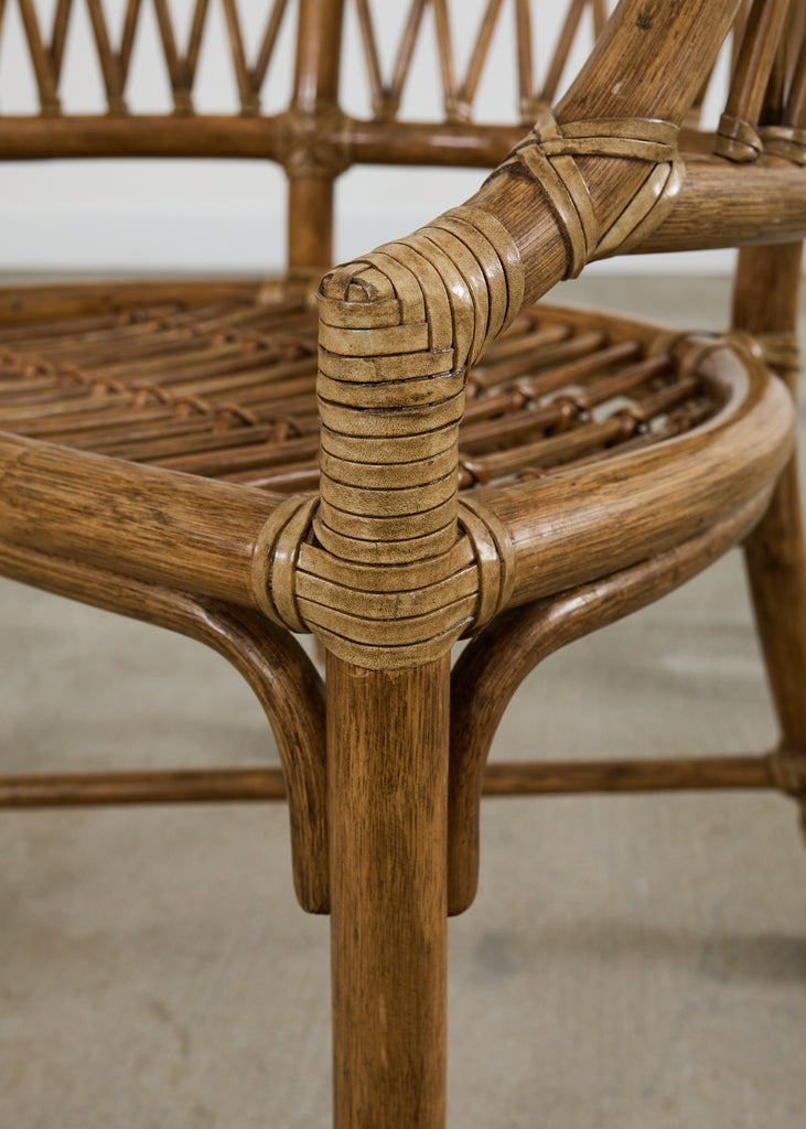 Set of Four McGuire Rattan Barrel Back Dining Chairs