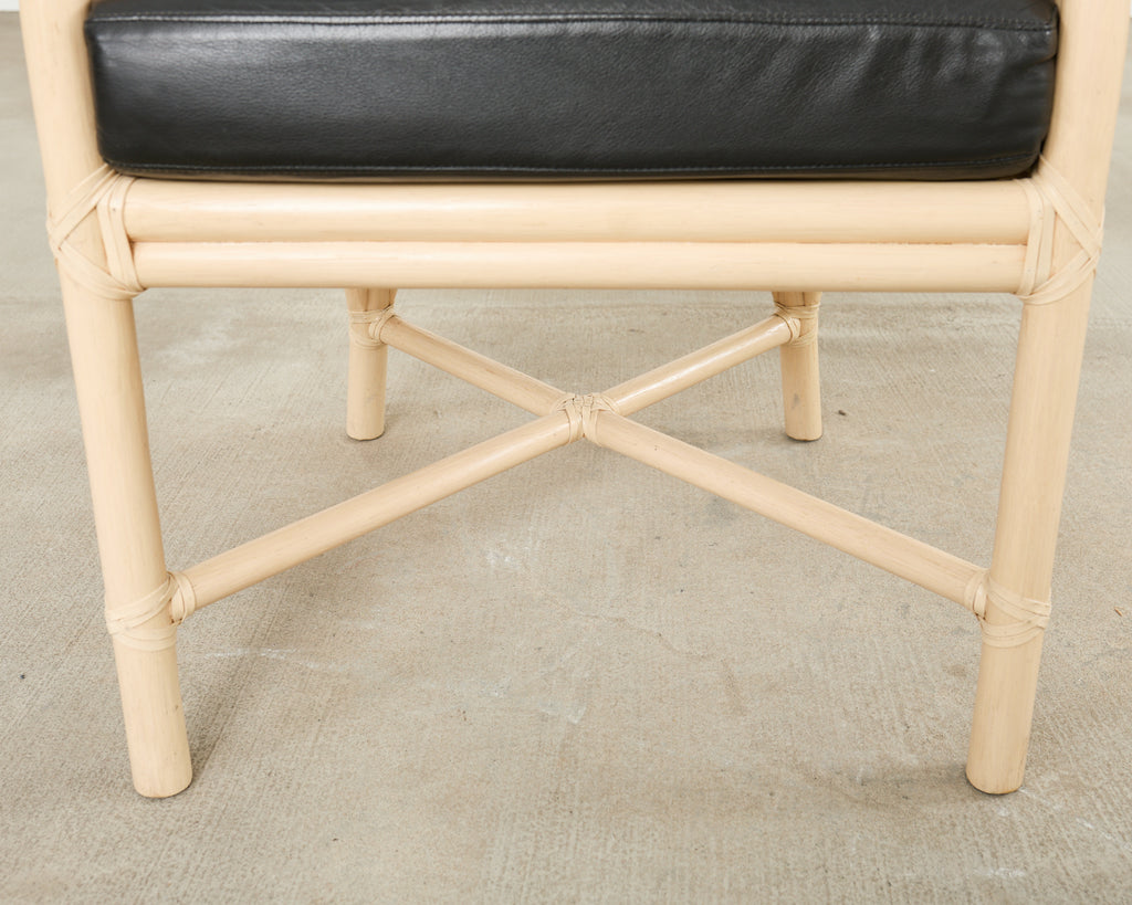 Set of Four McGuire Rattan Laced Rawhide Barrel Armchairs