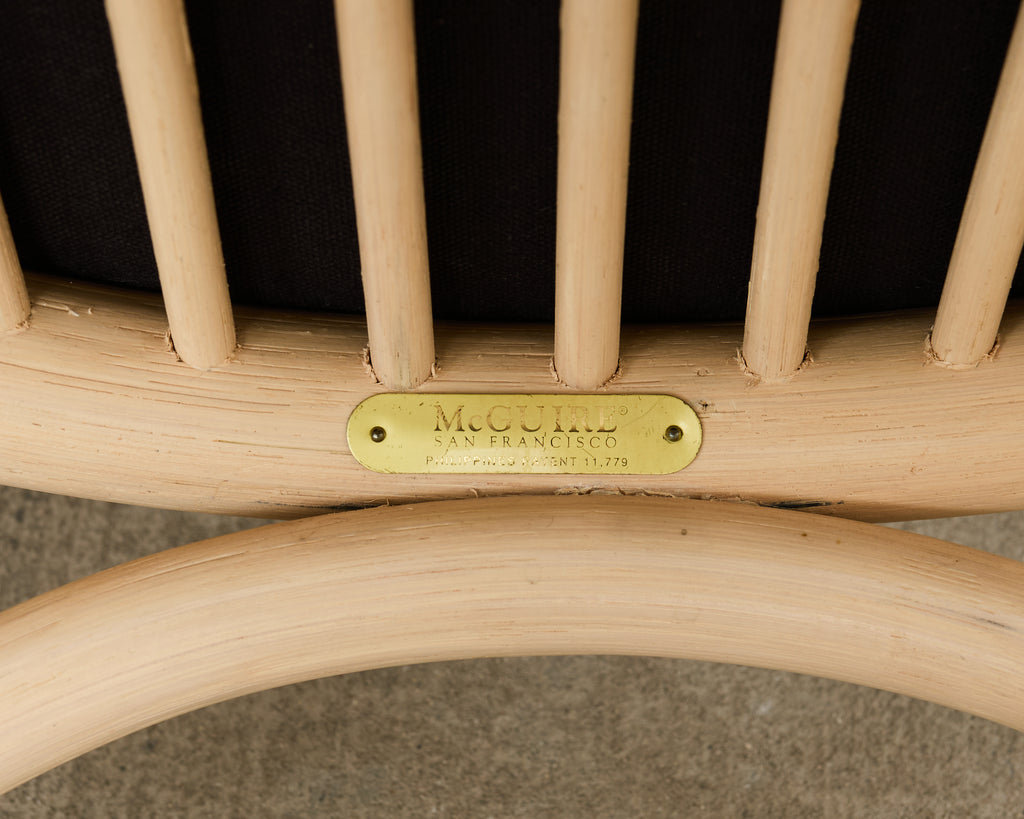 Set of Four McGuire Rattan Laced Rawhide Barrel Armchairs