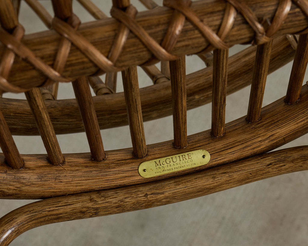 Set of Four McGuire Rattan Barrel Back Dining Chairs