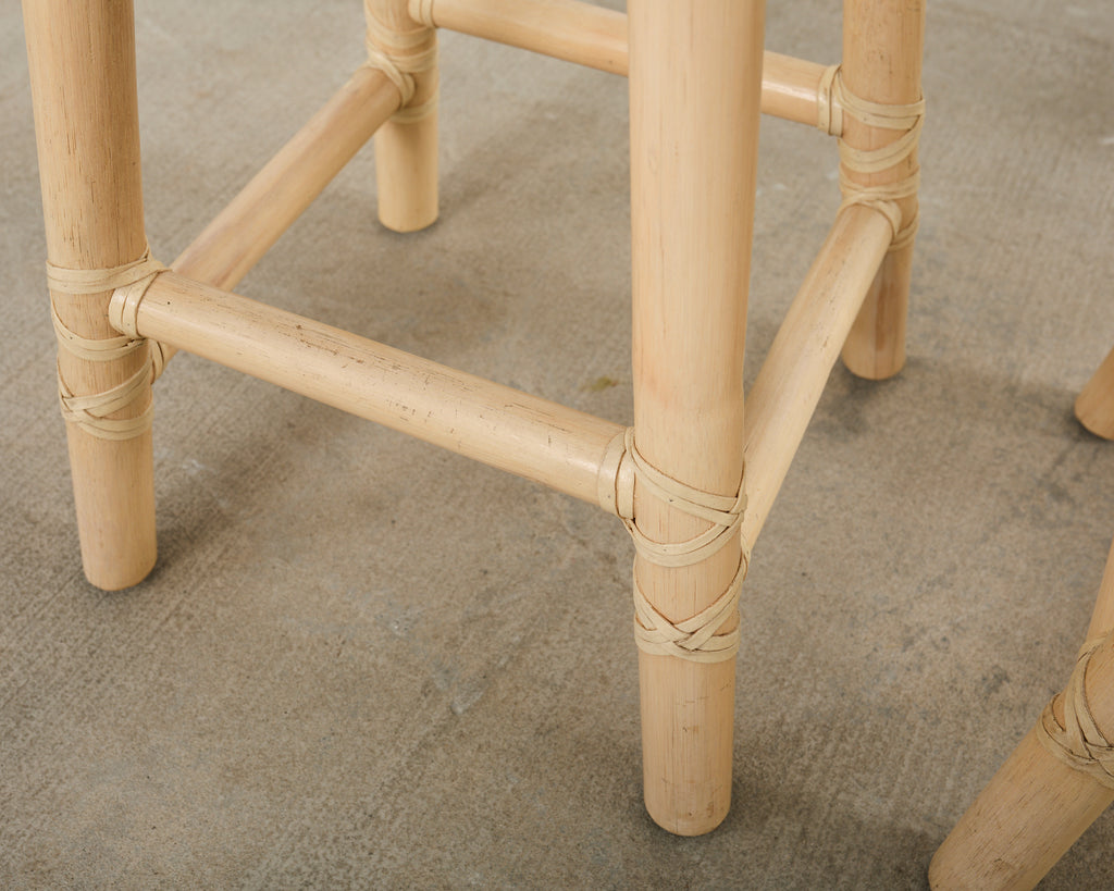 Set of Four McGuire Organic Modern Lacquered Rattan Bar Stools