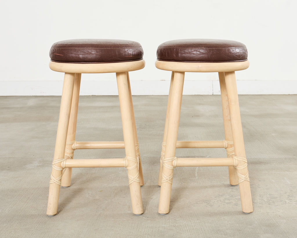 Set of Four McGuire Organic Modern Lacquered Rattan Bar Stools