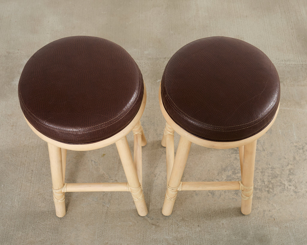 Set of Four McGuire Organic Modern Lacquered Rattan Bar Stools