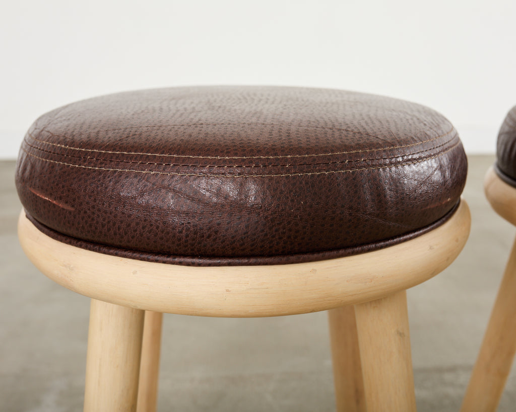 Set of Four McGuire Organic Modern Lacquered Rattan Bar Stools