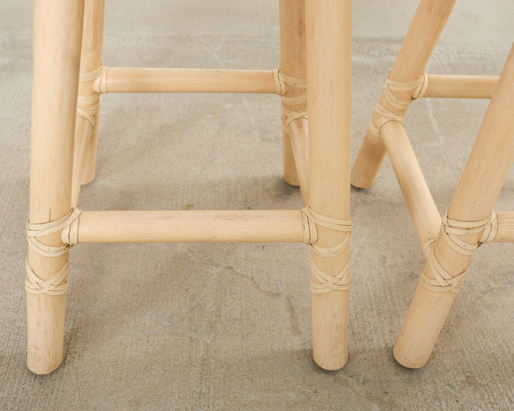 Set of Four McGuire Organic Modern Lacquered Rattan Bar Stools