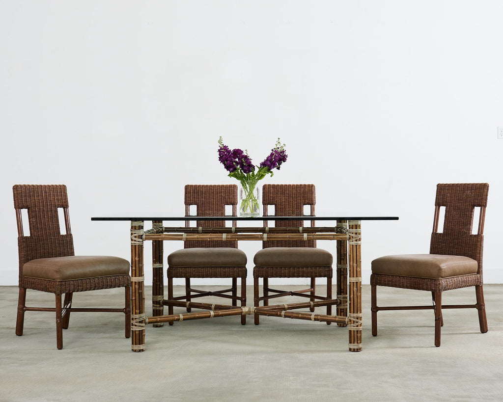 Set of Eight Thomas Pheasant for McGuire Rattan Dining Chairs