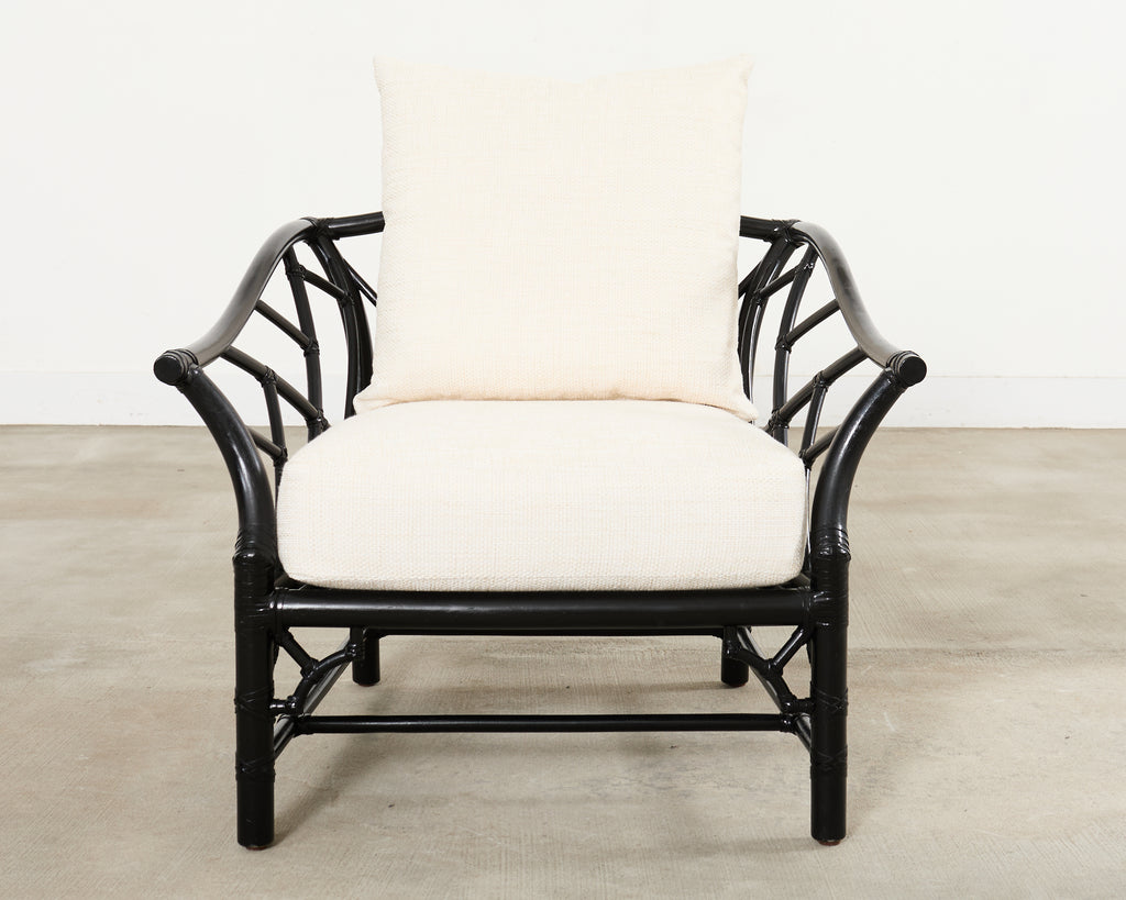 McGuire Rattan Chinese Chippendale Lacquered Lounge Chair
