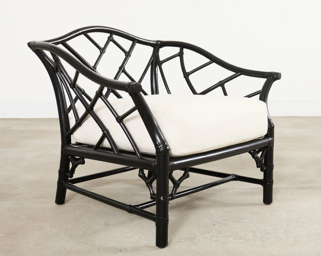 McGuire Rattan Chinese Chippendale Lacquered Lounge Chair