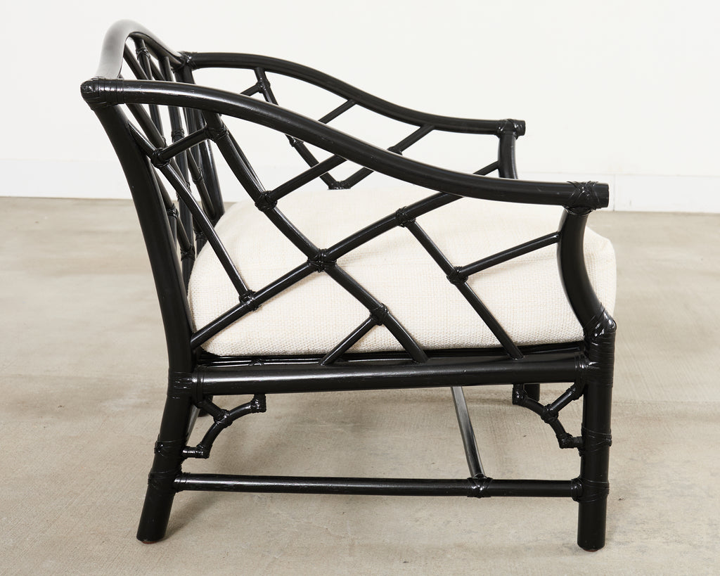 McGuire Rattan Chinese Chippendale Lacquered Lounge Chair