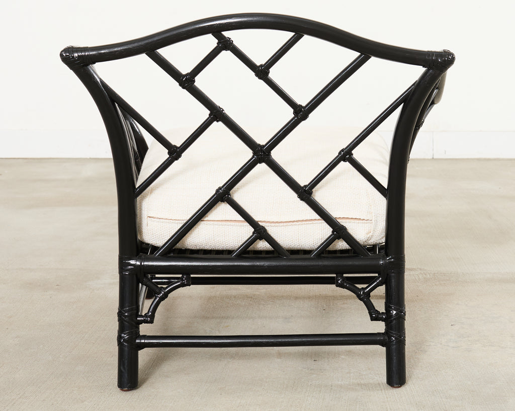 McGuire Rattan Chinese Chippendale Lacquered Lounge Chair