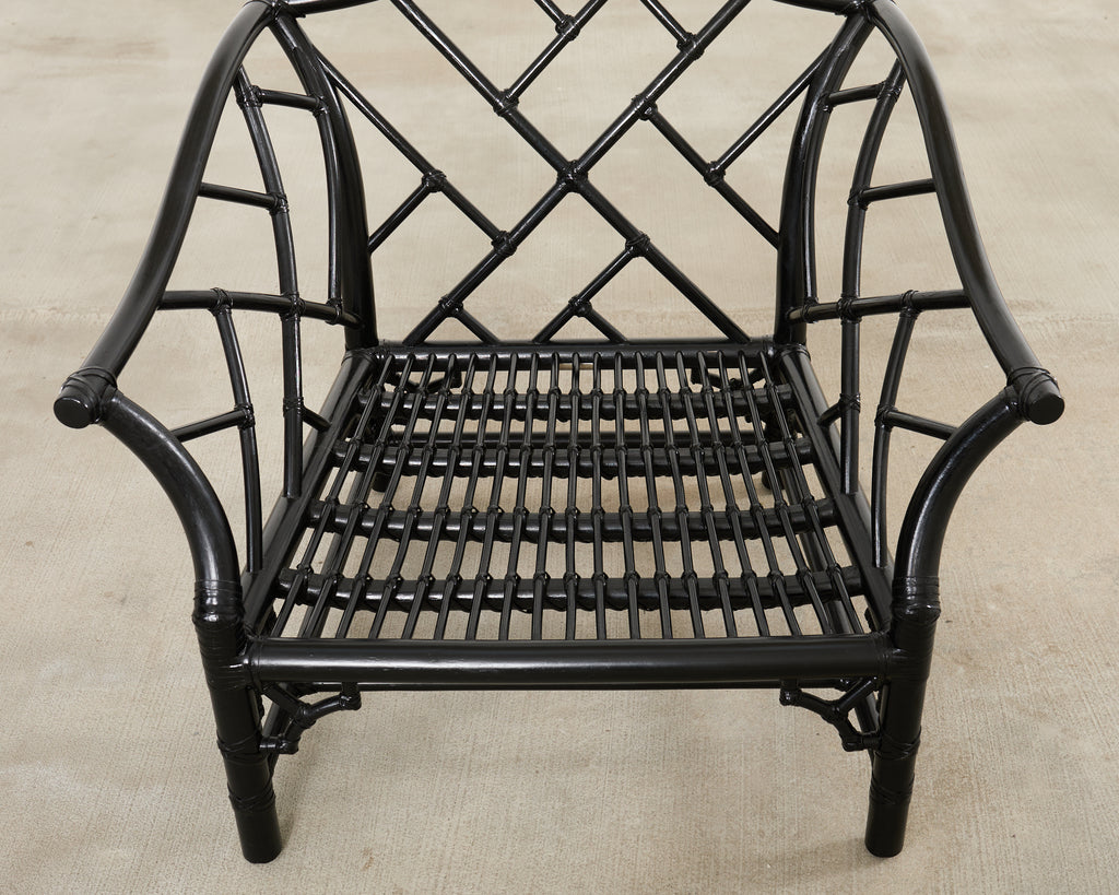 McGuire Rattan Chinese Chippendale Lacquered Lounge Chair