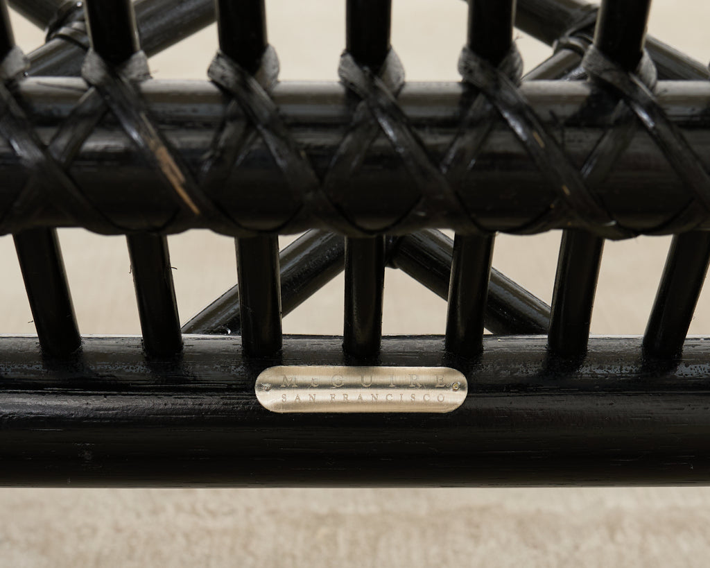 McGuire Rattan Chinese Chippendale Lacquered Lounge Chair