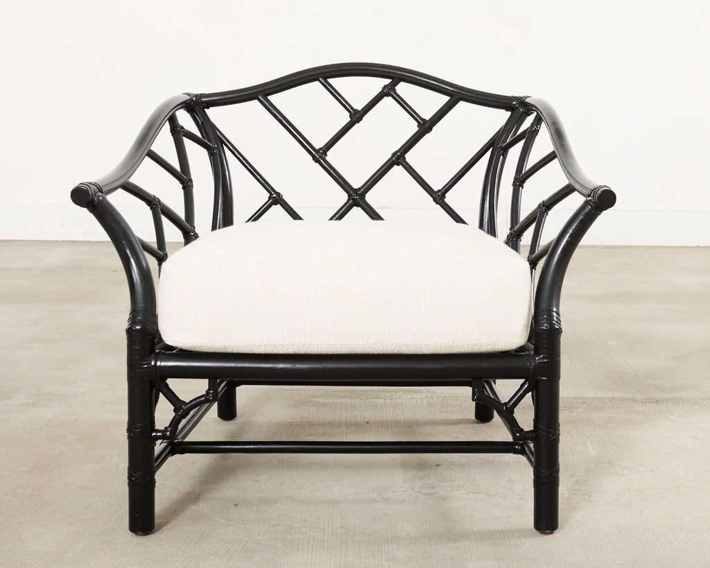 McGuire Rattan Chinese Chippendale Lacquered Lounge Chair