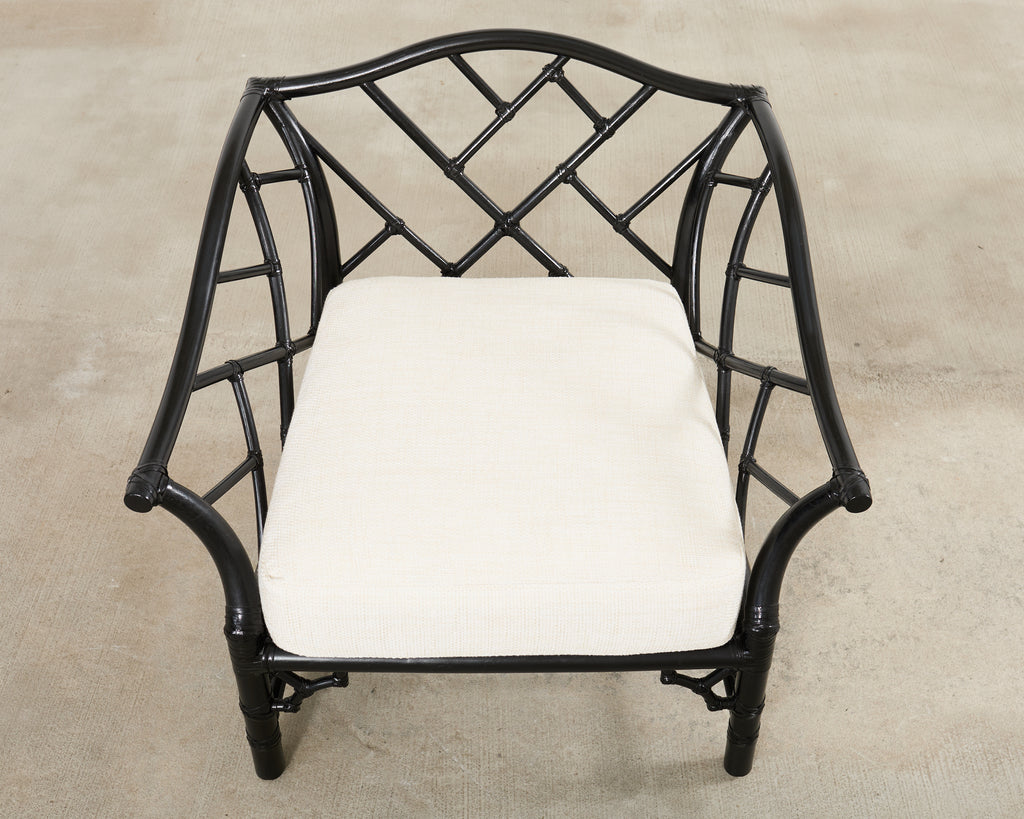 McGuire Rattan Chinese Chippendale Lacquered Lounge Chair