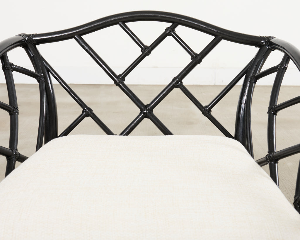 McGuire Rattan Chinese Chippendale Lacquered Lounge Chair