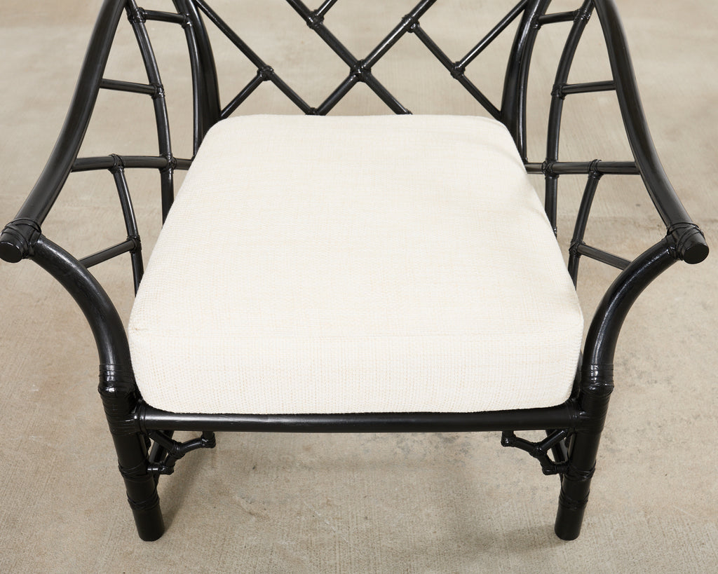 McGuire Rattan Chinese Chippendale Lacquered Lounge Chair