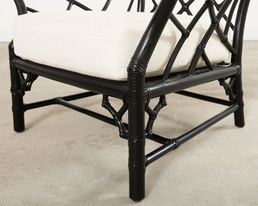 McGuire Rattan Chinese Chippendale Lacquered Lounge Chair