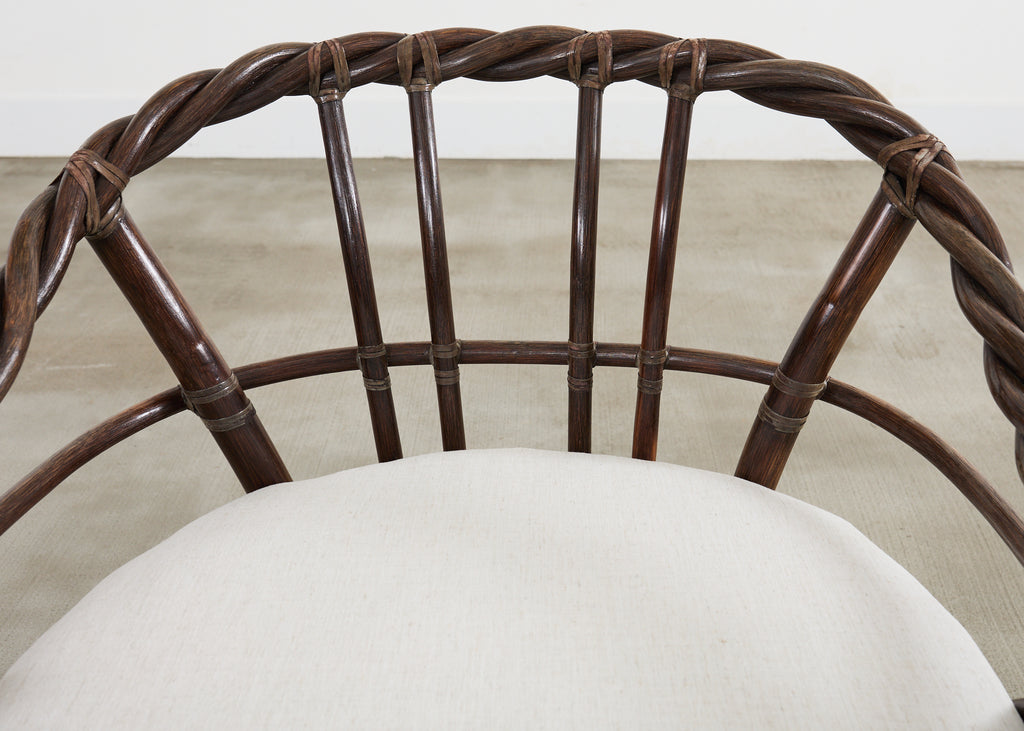 McGuire Organic Modern Twisted Rattan Lounge Chair and Ottoman