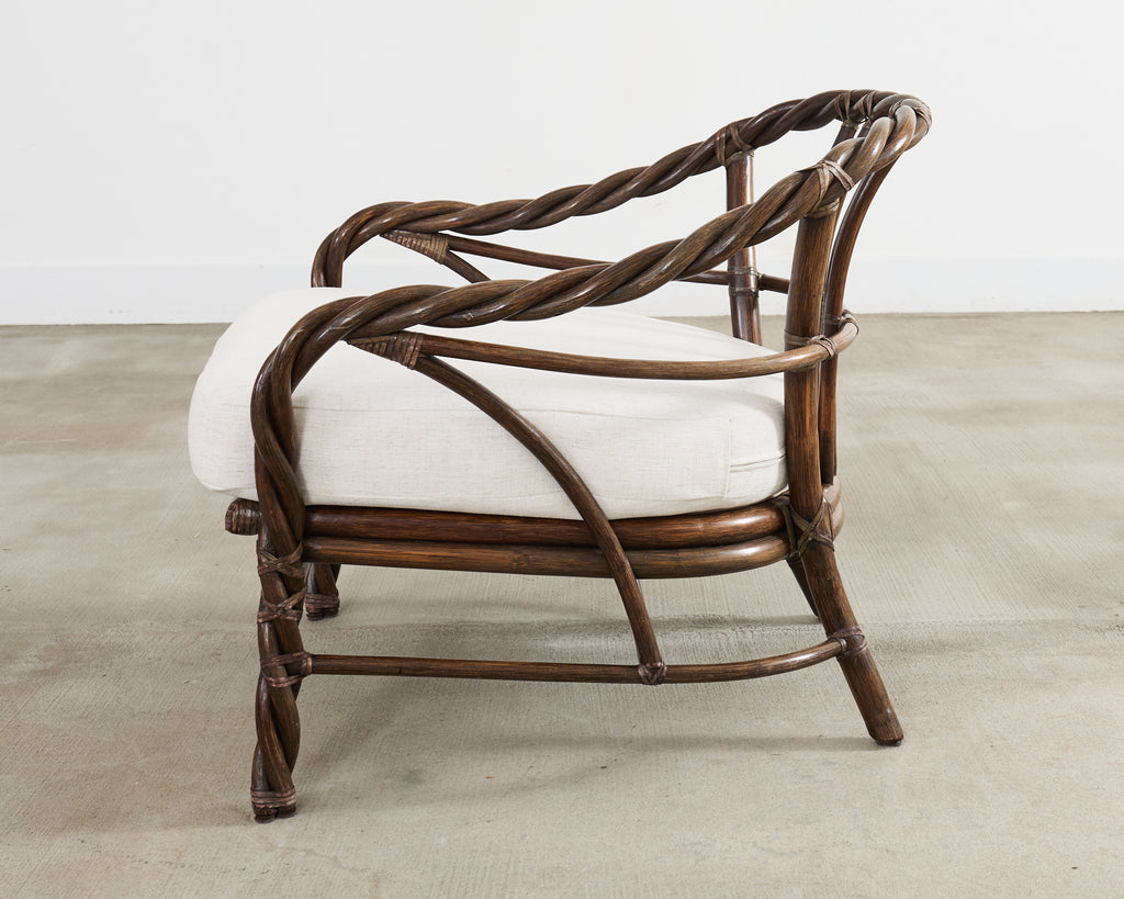 McGuire Organic Modern Twisted Rattan Lounge Chair and Ottoman