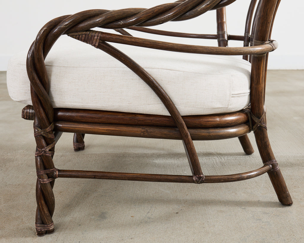 McGuire Organic Modern Twisted Rattan Lounge Chair and Ottoman