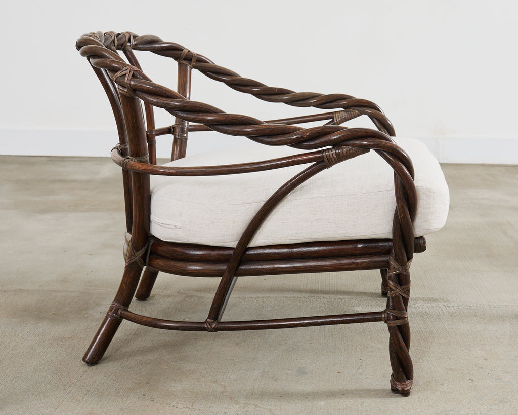 McGuire Organic Modern Twisted Rattan Lounge Chair and Ottoman