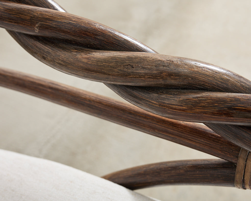 McGuire Organic Modern Twisted Rattan Lounge Chair and Ottoman