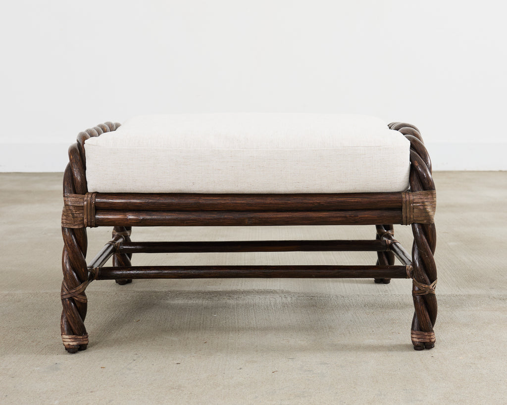 McGuire Organic Modern Twisted Rattan Lounge Chair and Ottoman