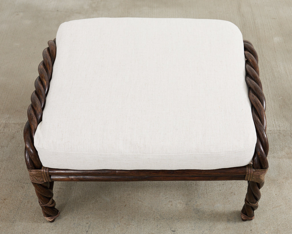 McGuire Organic Modern Twisted Rattan Lounge Chair and Ottoman