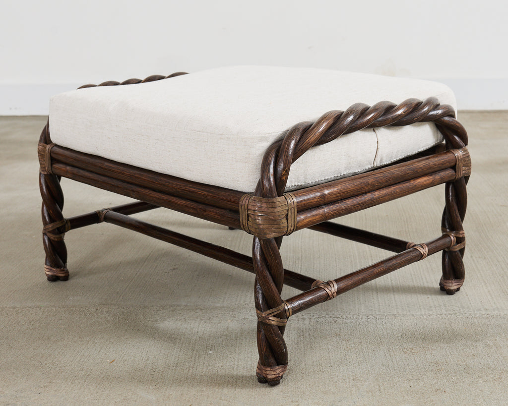 McGuire Organic Modern Twisted Rattan Lounge Chair and Ottoman