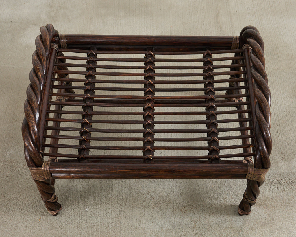 McGuire Organic Modern Twisted Rattan Lounge Chair and Ottoman