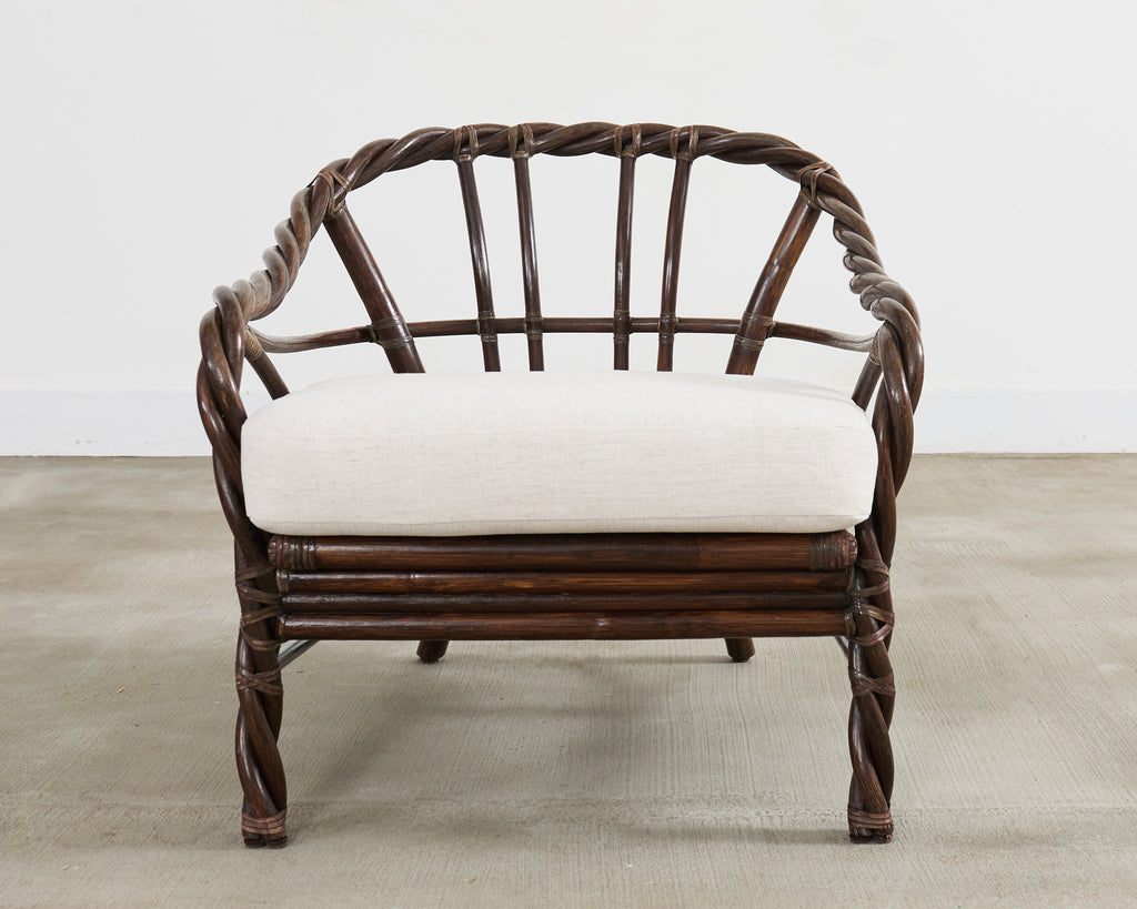 McGuire Organic Modern Twisted Rattan Lounge Chair and Ottoman