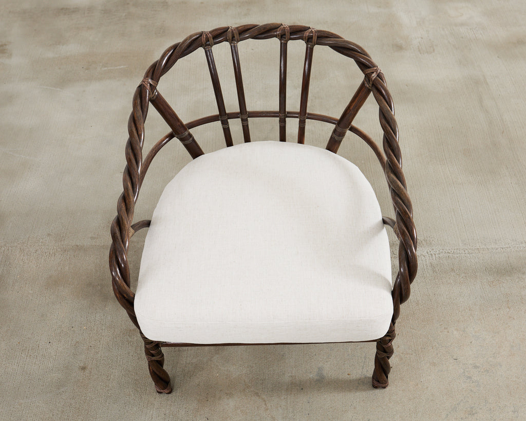 McGuire Organic Modern Twisted Rattan Lounge Chair and Ottoman