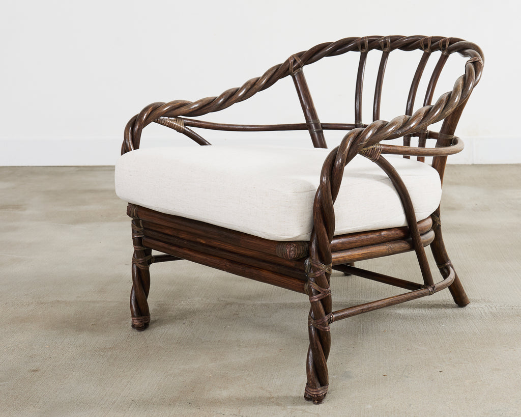 McGuire Organic Modern Twisted Rattan Lounge Chair and Ottoman