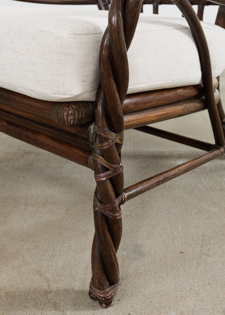 McGuire Organic Modern Twisted Rattan Lounge Chair and Ottoman